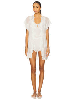 homebodii - Valentina Women's Sheer Lace Trim Mini Robe White