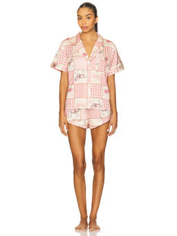homebodii - Equestrian Women's Satin Button-Front Pajama Set Pink