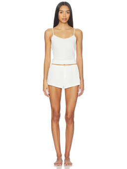 homebodii - Pointelle Women's Floral Detail Cami Pajama Set White