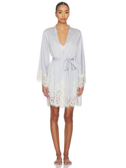 homebodii - Peyton Women's Lace Trim Soft Jersey Short Robe Off White