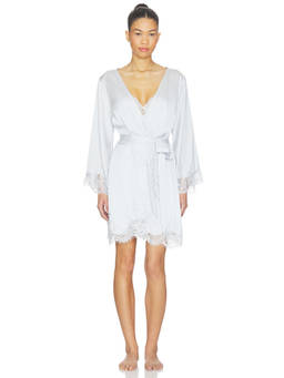 homebodii - Sian Women's Lace Trim Satin Robe White