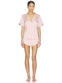 homebodii - Grace Women's Satin Button-Down Short Pajama Set Pink