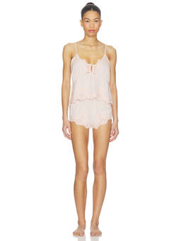 homebodii - Valentina Women's Lace Trim Tie-Back Cami Set Pink