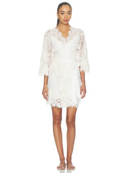 homebodii - Peyton Women's Lace Tie-Up Short Robe White