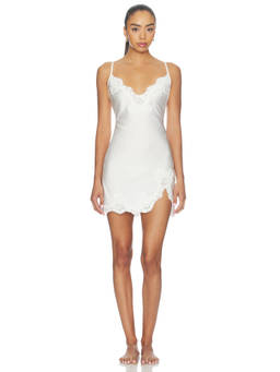 homebodii - Valentina Satin Women's Lace Trim Adjustable Strap Slip White