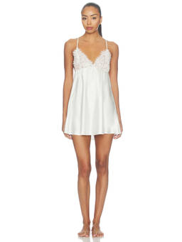 homebodii - Adele Women's Lace Trim Adjustable Strap Babydoll Slip White