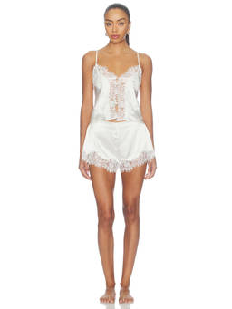 homebodii - Adele Women's Lace Trim Adjustable Strap Pajama Set White