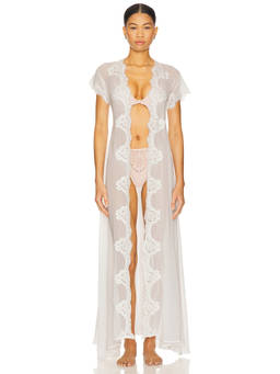 homebodii - Farrah Long Women's Lace Trim Chiffon Robe White