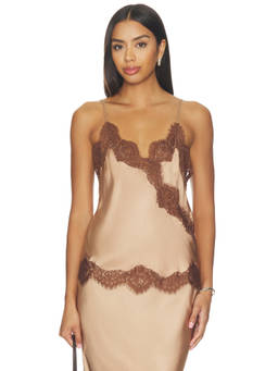 HERSKIND - Little Women's Lace Trim Adjustable Strap Satin Chemise Beige