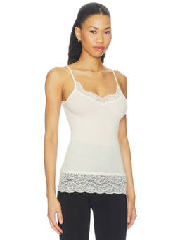 HERSKIND - Ribbed Knit Women's Lace Trim Camisole Off White