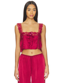 KAT THE LABEL - Cindy Women's Lace Trim Satin Cropped Camisole Red