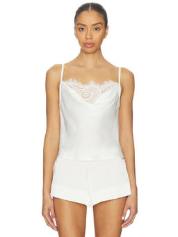 KAT THE LABEL - Billie Women's Satin Lace Trim Camisole White