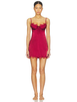 KAT THE LABEL - Sorrento Women's Lace Trim Underwire Satin Slip Dress Red