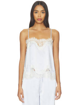 KAT THE LABEL - Olivia Women's Satin Lace Trim Camisole Blue