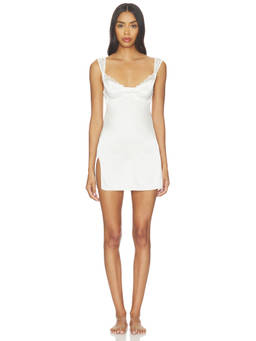 KAT THE LABEL - Isla Women's Lace Trim Underwire Satin Slip Dress White