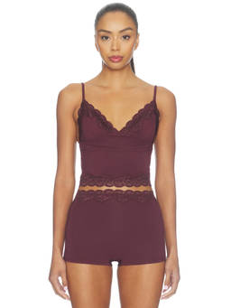 KAT THE LABEL - Hugo Women's Lace Trim Adjustable Strap Camisole Maroon
