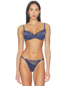 KAT THE LABEL - Rae Women's Underwired Satin Lace Trim Bra Blue
