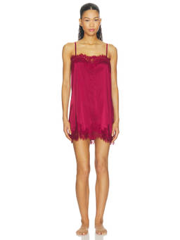 KAT THE LABEL - Olivia Women's Lace Trim Adjustable Strap Satin Chemise Red