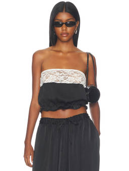 LIONESS - Agnes Women's Lace Trim Satin Cami Black