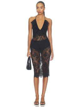LPA - Veya Women's Sheer Lace Halter Neck Midi Dress Black
