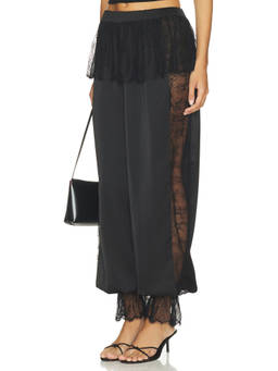 MAJORELLE - Syra Women's Lace Trim Satin Sleep Pant Black