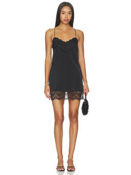 MORE TO COME - Elkin Women's Lace Trim Adjustable Strap Satin Nightdress Black