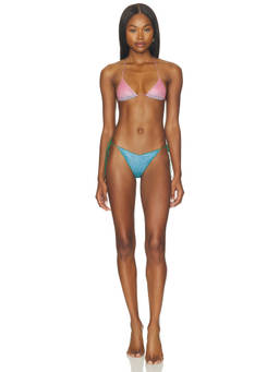 Oseree - Lumiere Women's Metallic Halter Tie-Up Bikini Set Multi-Color