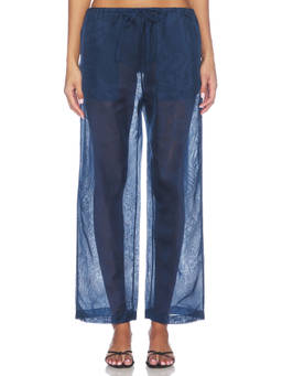 RENGGLI - Sheer Chiffon Women's Tie-Up Pocket Pajama Navy Blue