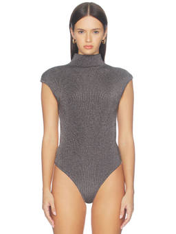 SER.O.YA - Lorel Women's Metallic Back Cut-Out Jersey Bodysuit Silver