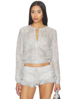 SIEDRES - Metallic Knit Women's Button-Front Sleepwear Set Silver