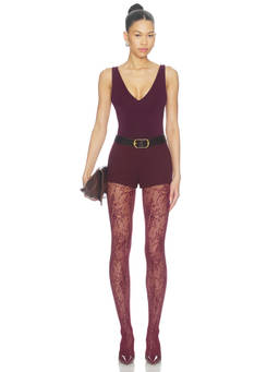 SWEDISH STOCKINGS - Women's Semi-Sheer Fishnet Lace Tights Maroon