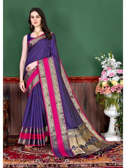 Yavira Silk - Blue Silk Saree With Zari Pallu And Unstitched Blouse