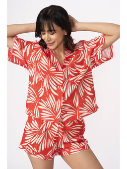 How When Wear - Red Leaf Printed Linen Shorts