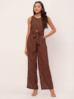 Moomaya - Rust Printed Jumpsuit for Women (Set of 2)