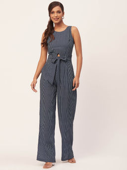 Moomaya - Blue Stripes Jumpsuit for Women (Set of 2)