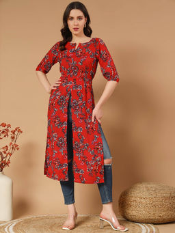 Trend Arrest - Red Printed Longline Top