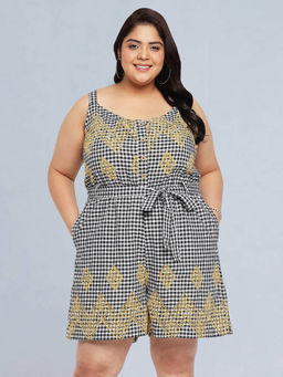 Martini - Curve Black White Plus Size Schiffli Playsuit