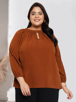 Martini - Brown Plus Size Raglan Curve Top