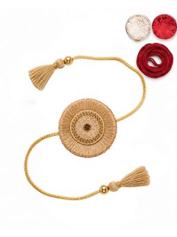 MasQ - Beige Frienge Rakhi with Roli Chawal and Kalawa