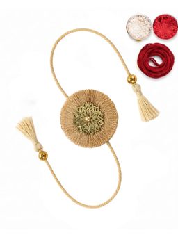 MasQ - Beige Lotus Rakhi with Roli Chawal and Kalawa