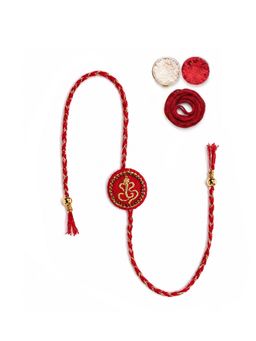 MasQ - Lord Ganesha Red Rakhi with Roli Chawal and Kalawa
