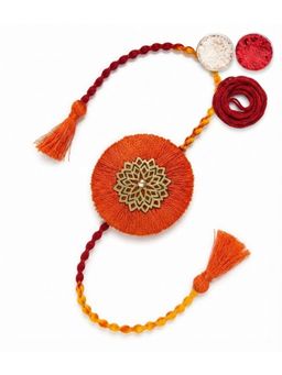 MasQ - Lotus Tangerine Rakhi with Roli Chawal and Kalawa