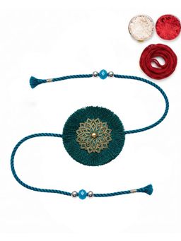 MasQ - Lotus Teal Rakhi with Roli Chawal and Kalawa