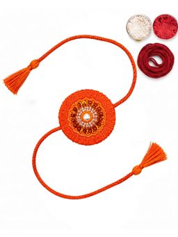 MasQ - Padma Orange Rakhi with Roli Chawal and Kalawa