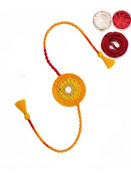 MasQ - Padma Yellow Rakhi with Roli Chawal and Kalawa