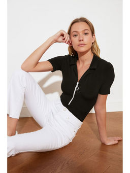 Trendyol - Black Polo Top With Zip