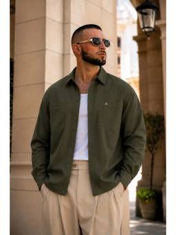 XKIND - Olive Shacket Relaxed Fit Shirt