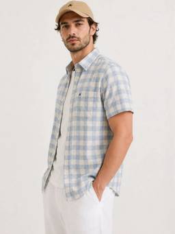 XKIND - Blue Checked Regular Fit Half Sleeve Shirt
