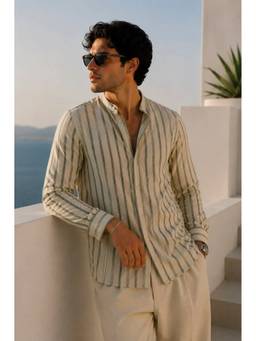 XKIND - Green Striped Slim Fit Casual Shirt