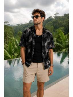 XKIND - Black Printed Relaxed Fit 100% Cotton Shirt